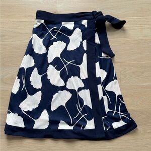 Navy and White Floral DvF Wrap Skirt